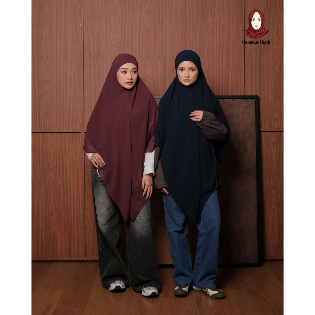 Hanania Hijab - Aura Khiban French Square Syar'i Jumbo XL Segiempat Tali | Khimar Bandana Ceruty Babydoll Utimate